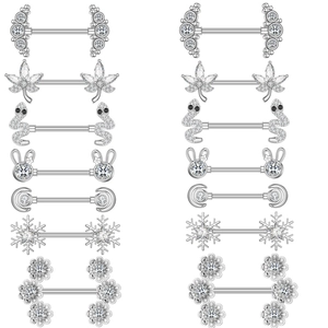 Surgical Steel Nipple Rings For Women Zirconia Snake Rabbit Moon Snowflake Flower Maple Leaf Piercing Body Jewelry