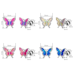 Detailmaße der 9mm Schmetterling-Ohrknorpel-Ohrringe mit Schraubverschlusskugeln
