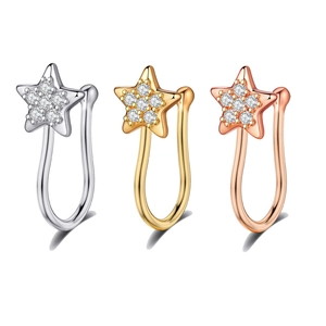 Set di 3 clip per il naso a stella con zirconi in argento, oro e oro rosa lucido