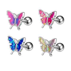 Edelstahl Schmetterling Ohrknorpel Stecker Bunte Emaille Glitzer Schraubkugel Verschluss Piercing Schmuck Für Damen