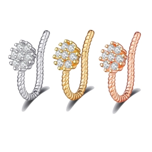 Set di tre anelli da naso a forma di U con fiori di cristallo e trama a corda intrecciata