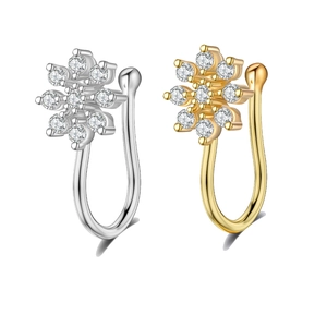 Snowflake non-pierced nose clip rings in silver and gold with shimmering gemstones