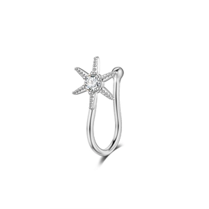 Detail of silver hexagram non-pierced nose clip with a central round zircon stone