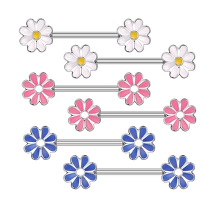 Three pairs of floral nipple shields with zircon and colorful enamel flower designs