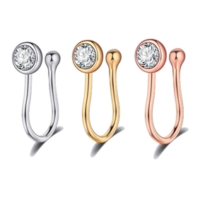 Set di tre clip per il naso a forma di U in argento, oro e rosa con zirconi