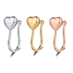 Set di 3 anelli da naso a forma di cuore in argento, oro e oro rosa con finitura lucida
