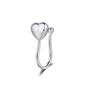 Clip per naso a forma di cuore in argento lucido con barra a U e sfera antiscivolo