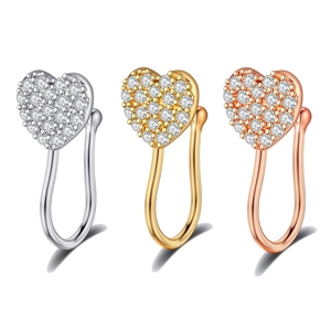 Tre anelli da naso a cuore senza foro in argento, oro e oro rosa con pietre pavé