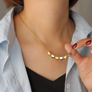 Edelstahl Zweifarbig Herz Anhänger Halskette Für Damen Gold Silber Plattiert Poliert Herz Choker Minimalistischer Schmuck