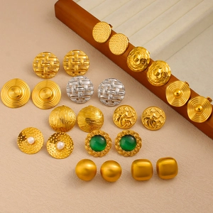 Assorted vintage stainless steel embossed geometric stud earrings set in gold and silver finish