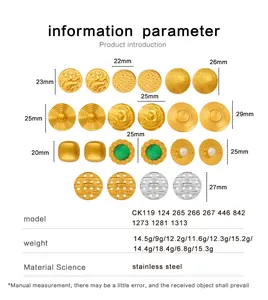 Size chart showing diameter and weight for vintage geometric stainless steel earrings