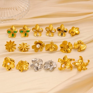 Vintage Edelstahl Blume Ohrstecker Für Damen Gold Silber Plattiert Künstliche Perle Zirkonia Blumig Leicht Luxus Schmuck