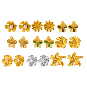 Vintage Blumen-Ohrstecker-Set mit Gold, Silber, Perlen und Edelstein-Inlays