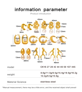 Tableau des tailles détaillé pour boucles d'oreilles en acier doré ornées de perles
