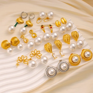 Collection of elegant 18K gold plated stainless steel pearl earrings with varied designs