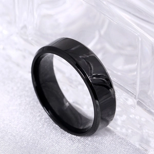 Modern black stainless steel ring with polished beveled edges for a minimalist look
