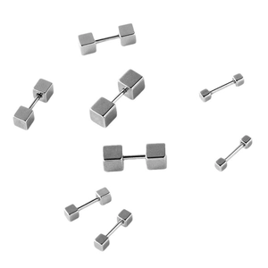 Boucles d'oreilles haltères carrées en acier inoxydable argenté de plusieurs tailles