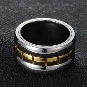 Bague Spinner en Acier Inoxydable pour Homme Femme Bicolore Or Argent Pivotant Motif Engrenage Style Industriel Large