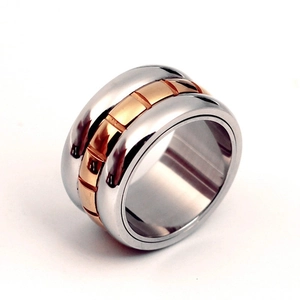 Bague rotative de 12mm en acier titane bicolore avec texture industrielle pour hommes et femmes