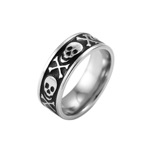 8mm stainless steel skull and crossbones ring in gothic punk style with relief texture
