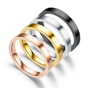 Polished 6mm stainless steel minimalist rings in rose gold, gold, silver, and black finishes