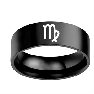 Bague en acier inoxydable noir mat avec signe du zodiaque Vierge pour hommes et femmes