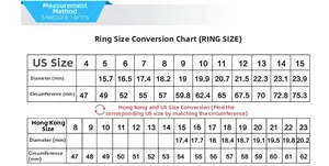 Titanium ring size chart showing US and HK measurements for inner diameter and circumference