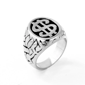 Gothic punk silver dollar sign ring made of durable titanium steel for men