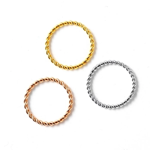 Three-piece stackable twisted rope rings in gold, silver, and rose gold stainless steel