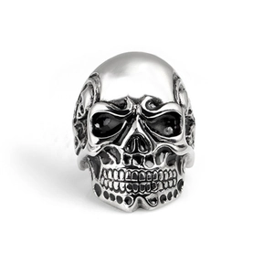 Anillo de calavera gótico punk rock de acero inoxidable pulido con acabado plateado vintage