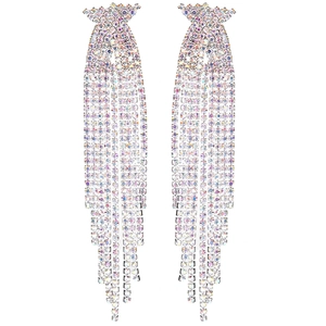 Orecchini pendenti lunghi di lusso per donna con strass colorati effetto AB