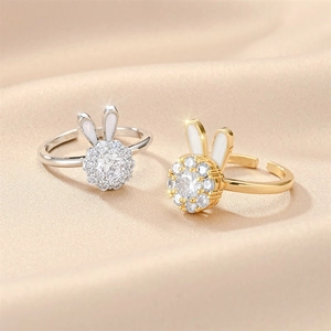 Draaiend Konijn Verstelbare Ring Voor Dames Koper Strass Fidget Ring Verguld Dierenriem Sieraden Cadeau