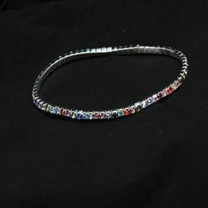 Bracelet de cheville tennis arc-en-ciel en cristal pour mariée avec strass colorés argentés