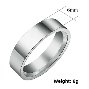 Detail view of 6mm polished stainless steel band ring with 8g weight specification