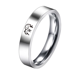 Polished stainless steel couple ring with minimalist cartoon figure engraving for lovers