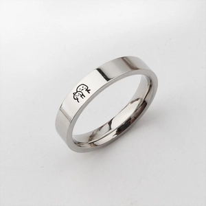 Polished stainless steel couple ring with minimalist anime cat engraving for Valentines