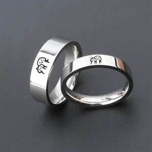 Minimalist Stainless Steel Cartoon Portrait Ring For Women And Men Steel Color Polished Couple Band Ring Valentine Day Jewelry Gift