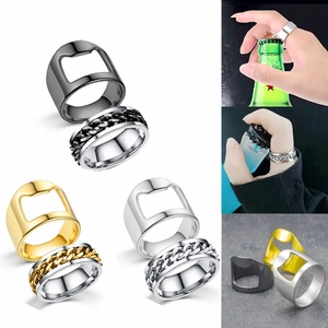 Bague en Acier Titane pour Hommes Femmes Design Créatif Ouvre-bouteille Mode Chaîne Rotative Bague Anti-stress Cadeau Bijou