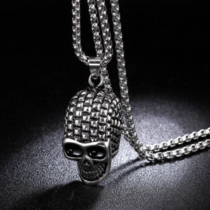 Collar de Pendiente de Calavera de Acero de Titanio Gótico Retro Punk Cabeza de Esqueleto Cadena de Caja para Hombre Mujer Joyería Halloween