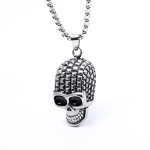 Collar con colgante de calavera gótica de acero inoxidable plateado con cadena de caja