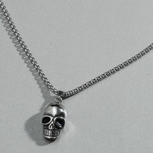 Collar con colgante de calavera de plata pulida y cadena de caja estilo punk gótico