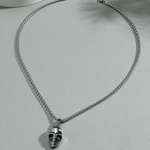 Collar con colgante de calavera gótica plateada con cadena gruesa para hombre en gris