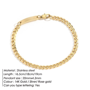 Gold-plated stainless steel Cuban link ID bracelet with customizable engraved plate