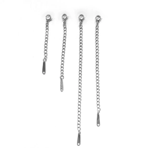 Set of 4 stainless steel extender chains in various lengths with lobster clasps for jewelry
