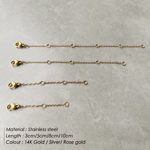 Gold stainless steel extender chains in four lengths from 3cm to 10cm for DIY jewelry