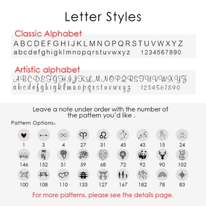 Detailed engraving options for 316L titanium steel charms with diverse font styles