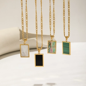 Colgantes rectangulares de acero inoxidable dorado con incrustaciones de nácar