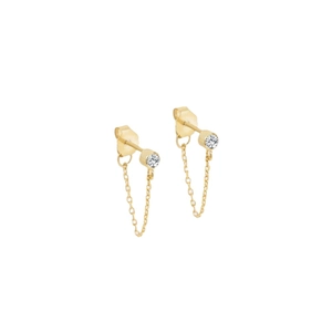 Eleganti orecchini a catena dorata con strass trasparenti dal design minimalista