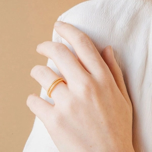 14K gold plated stainless steel double layer ring with sparkling zircon stones