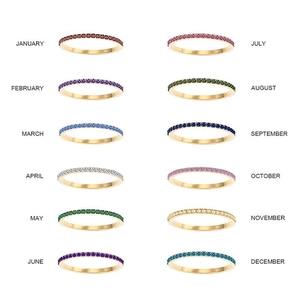 Bagues en acier inoxydable plaqué or 14K avec 12 pierres de naissance colorées